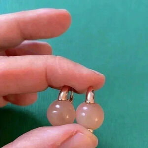 Genuine, rose quartz, and brass earrings NWOT